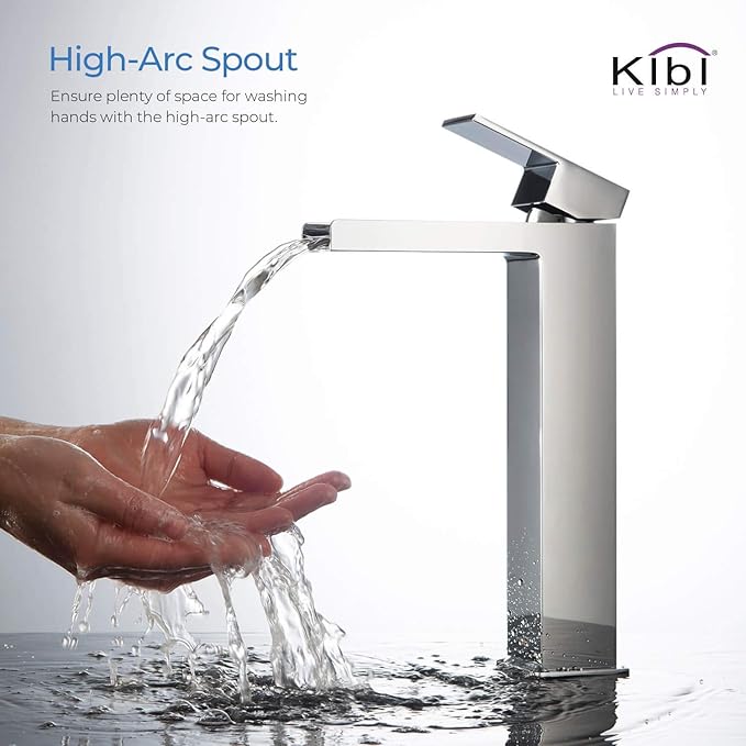KIBI Tall Waterfall Faucet for Bathroom Sink | Single Handle Brass Vanity Faucet with Water Supply Hose | Durable Brass Construction and Smooth Water Flow | Chrome Finish - KBF1005