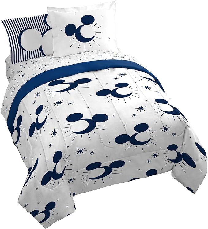 Disney Mickey Mouse King Comforter Set - 7 Piece Bedding Includes Sheet Set & Pillow Covers - Super Soft Cozy Celestial Bedding