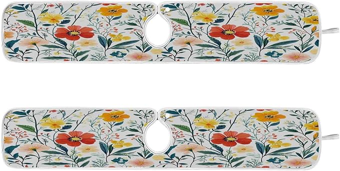 Kitchen Faucet Absorbent Mat,Summer Blooming Flower Water Splash Guard for Sink, Faucet Drip Catcher Thicken Sponge Microfiber Faucet Water Catcher Mat Sink Absorbent Mat for Kitchen 14x5in 2 Pack