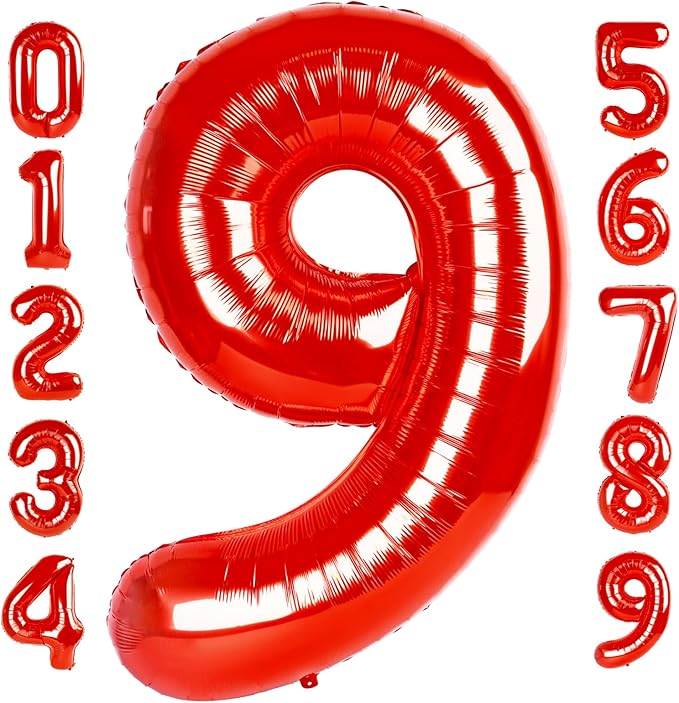 40 Inch Red Numbers 9 Balloon, Balloons Decorations for 9 19 90 Birthday Party, Engagement, Wedding, Graduations, Photo Shoot Supplies