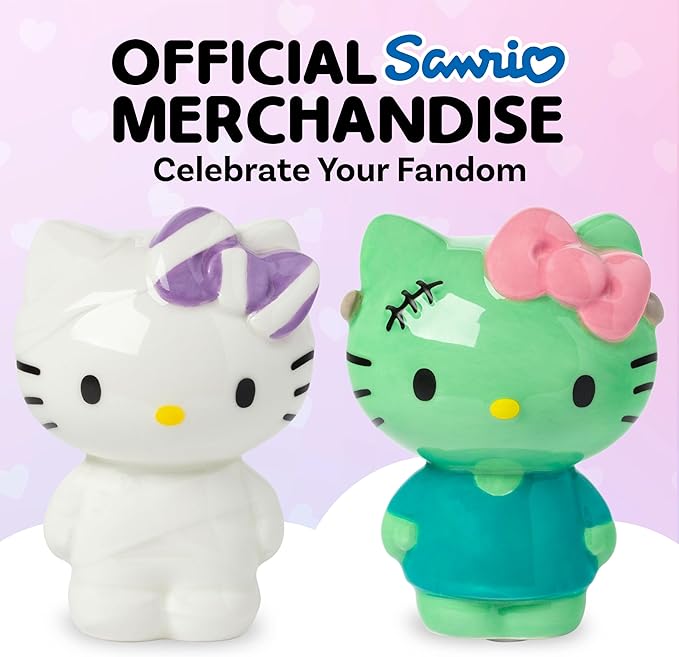 Silver Buffalo Sanrio Hello Kitty Halloween Ceramic Salt and Pepper Shaker Set, 5” L x 2” W x 3.5” H