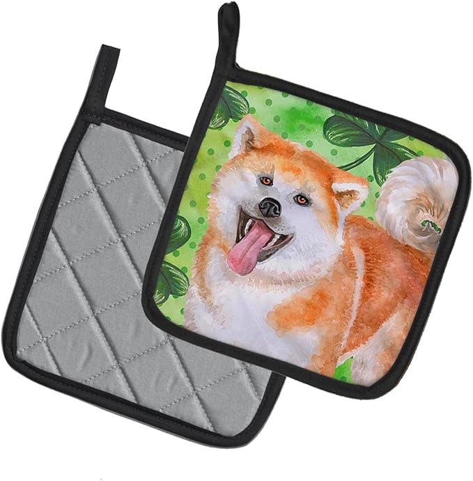 Caroline's Treasures BB9877PTHD Akita St Patrick's Pair of Pot Holders, Green Kitchen Heat Resistant Pot Holders Sets Oven Hot Pads for Cooking Baking BBQ, 7 1/2 x 7 1/2