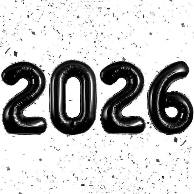 Black 2026 Balloons - 40 inch Number Balloon - Graduation Balloons for Class of 2026 Decorations - Congrats Grad Balloons for Graduation Decorations 2026 - Grad Party Decor Supplies