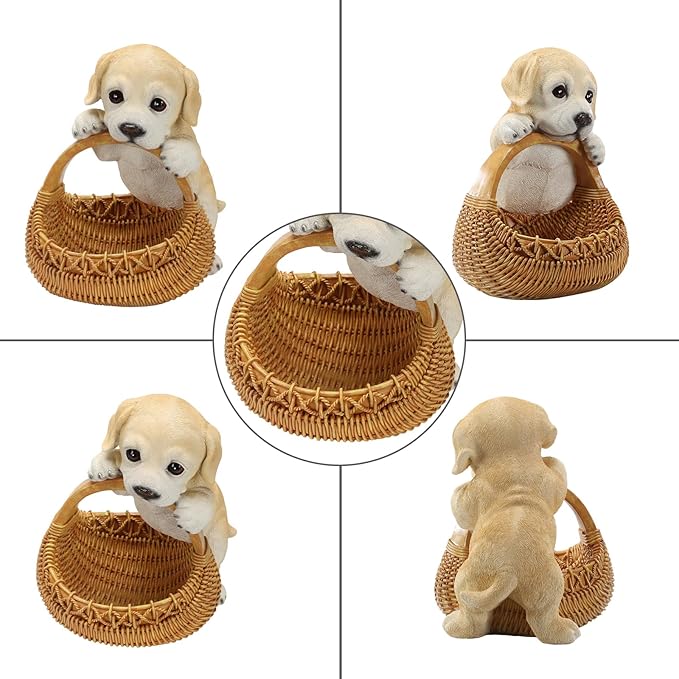 Resin Labrador Puppy Storage Basket, Decorative Catchall Tray for Keys & Candy, Desk Organizer Bowl for Home Office, Room Decor Accessories