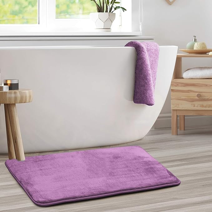 Clara Clark Bathroom Rugs, Velvet Memory Foam Bath Mat, Non-Slip, Machine Washable Bath Rugs - Dries Quickly, Ultra Soft Plush Bath Mats for Bathroom, 20 x 32, Lavender Dream
