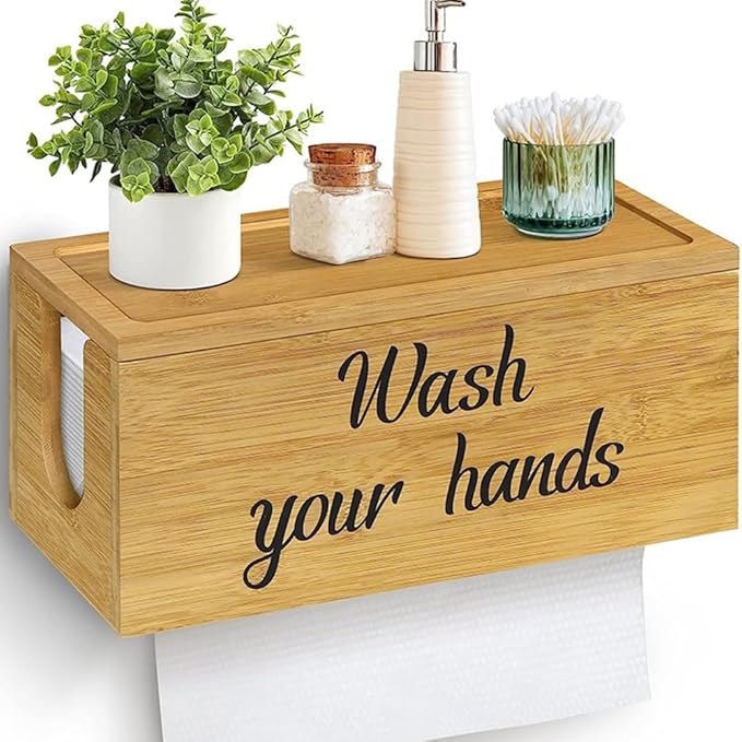 Wood Paper Towel Dispenser Wall Mount, Paper Towel Holder Mounted with Lid for Home and Commercial, Countertop C-Fold, Z-Fold, Trifold Paper Hand Towel Dispenser for Bathroom and Kitchen