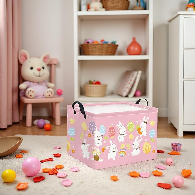 HIYAGON Rectangular Easter Basket Nursery Basket for Boys Bunny Room Decor Cute Toy Storage Organizer Bins Bedroom(Cute Easter Bunny)