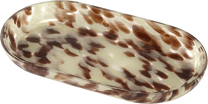 Nicole Miller – Vanity Tray, Weighted Glass with Animal Print Design, Modern Home Decor – Perfect for Organizing Toiletries, Cosmetics and Bathroom Essentials (Safari)