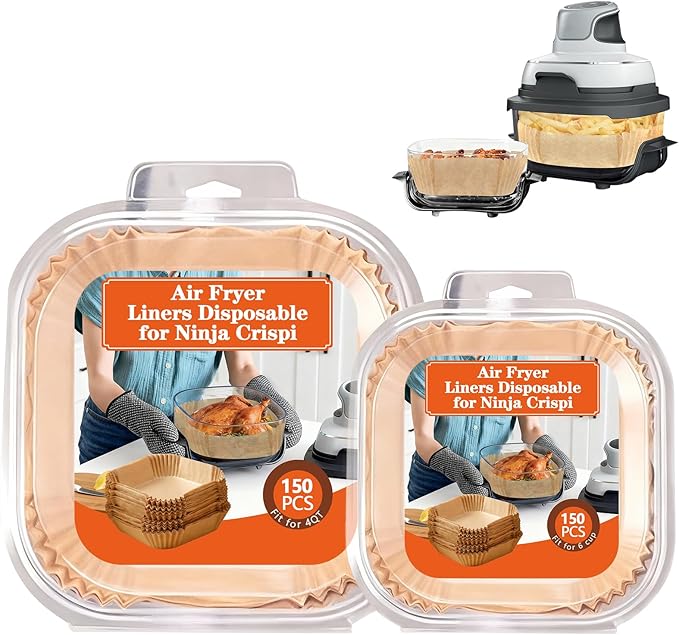 UBeesize Parchment Liners for Ninja Crispi Air Fryer, Disposable 300 (150+150) PCS Ninja Crispi Accessories for Ninja Crispi 4-in-1 Portable Glass, Non-Stick Unbleached Paper Liners