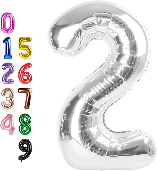 Silver Birthday 2 Balloons Number, Two Balloon Numbers for Girl Boy Baby Shower, Numbers 40 Inch for 2 12 22 2025 Graduation Party Wedding Anniversaries Celebration