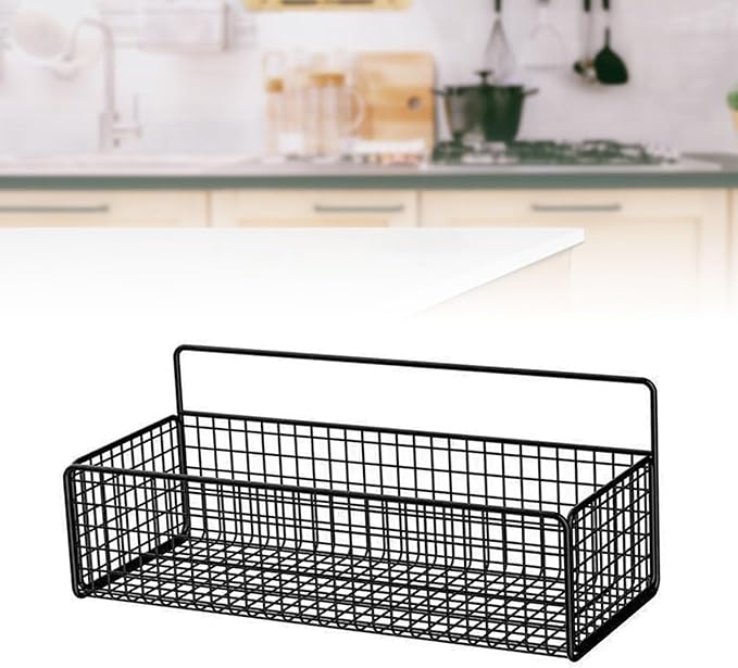 Wire Wall Basket, Wall Mounted Organizer Kitchen Organizer, Wire Storage Shelf Rack for Cabinets, Pantry, Closets, Bathroom, Kitchen, Bedroom(Black)