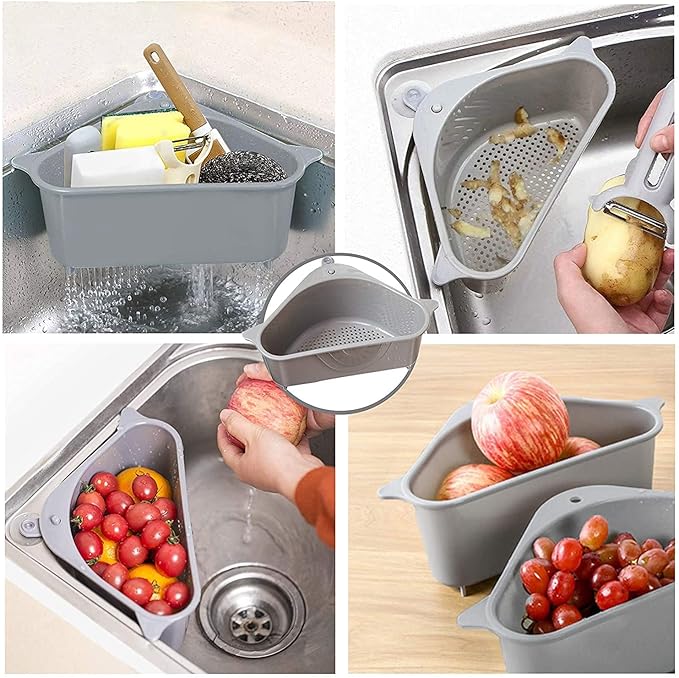 Kitchen Sink Drain Basket Storage Dish Rack Organizer Sink Shelf Soap Sponge Drain Rack Vegetables Fruit Drain Rack (MIN 2 Quantity, Grey)