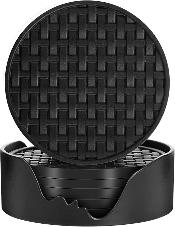 6 Pcs Black Silicone Coasters for Drinks, 4 Inch Heat-Resistant Non-Slip Waterproof Cup Mats, Durable Table Protection Pads for Coffee Mugs & Cups, Home Kitchen Office Decor, Housewarming Gift