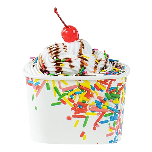Restaurantware Paper Cups 200 Count 12 Ounce Square Disposable Ice Cream Containers, Leak-Resistant Paper Dessert To Go Cups, Hot And Cold Food, Durable Classic Sprinkles Design