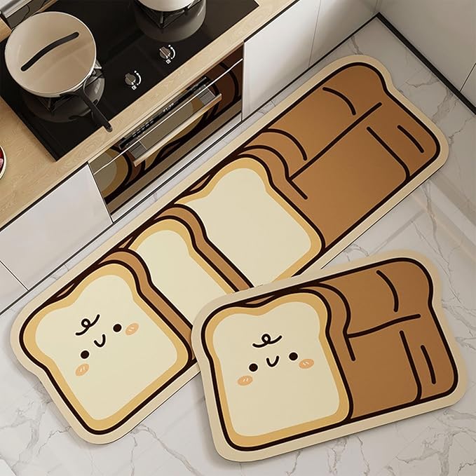 Irregular Shaped Kitchen Floor Rugs, Non-Skid Colorful Anti Fatigue Stain Resistant Mats, Carpet for Hallway Laundry Room(Toast,40 * 60+40 * 120cm)