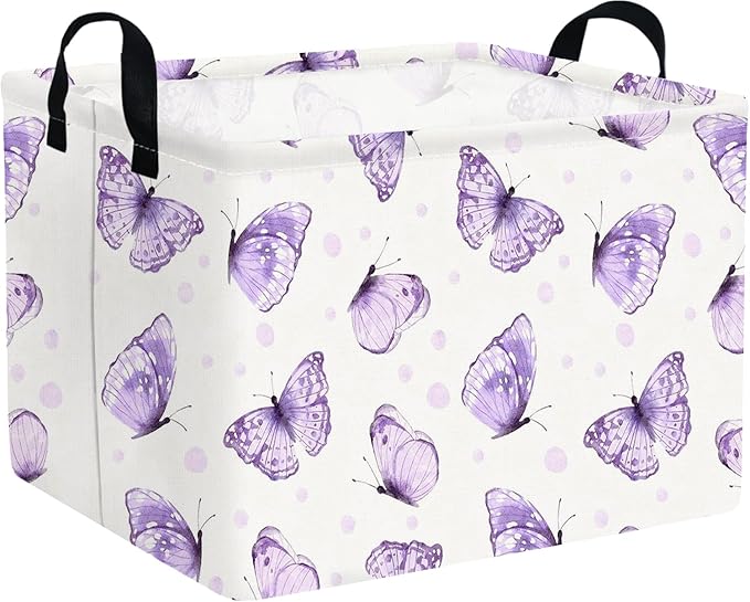 Rectangular Purple butterfly basket,Books Storage Basket,Collapsible Storage Bin,Cute Organizer Toy Bin,Butterfly Room Decor,Gift Baskets(Little purple butterfly)