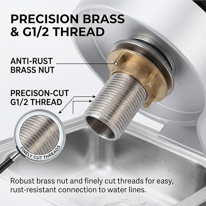 Automatic Glass Rinser for Kitchen Sink, Stainless Steel Cup Washer with G1/2 Thread, Professional Corrosion-Resistant Pressure Glass Washer, ABS Plastic Base