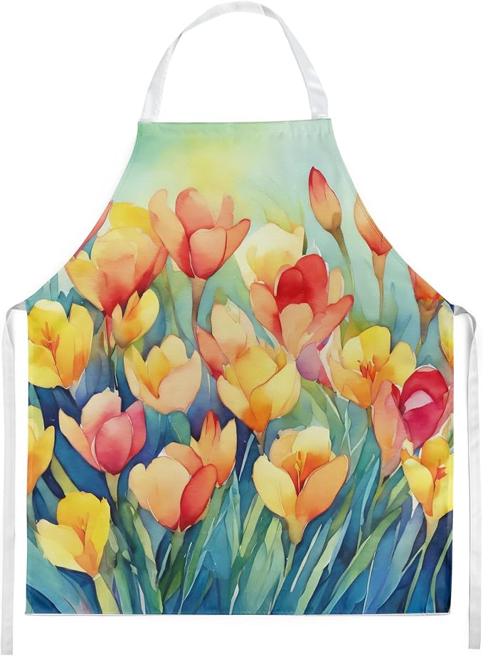 Caroline's Treasures Freesias in Watercolor Apron Cooking Kitchen Server Baking Crafts Gardening for Adult Women Men, Unisex, Large, Multicolor