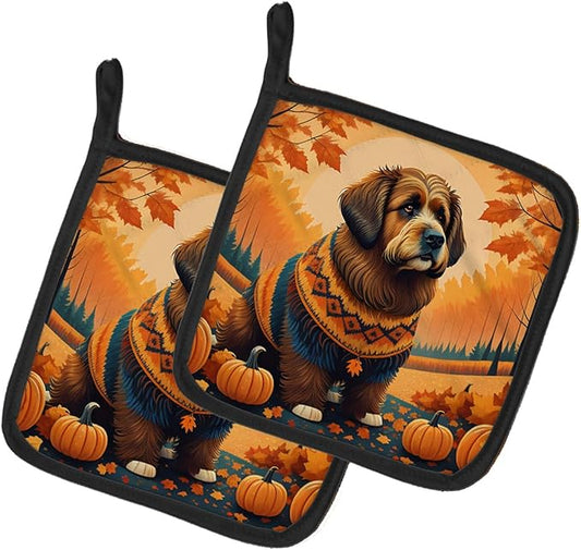 Caroline's Treasures DAC1028PTHD Briard Fall Pair of Pot Holders Kitchen Heat Resistant Pot Holders Sets Oven Hot Pads for Cooking Baking BBQ, 7 1/2 x 7 1/2