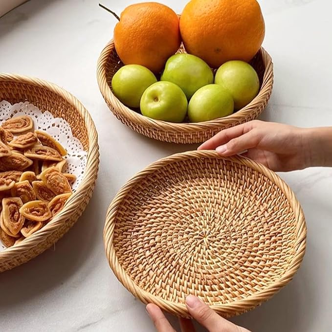 7.5'' Round Key Basket Small Wicker Tray for Remote Control Purse and Small Item More