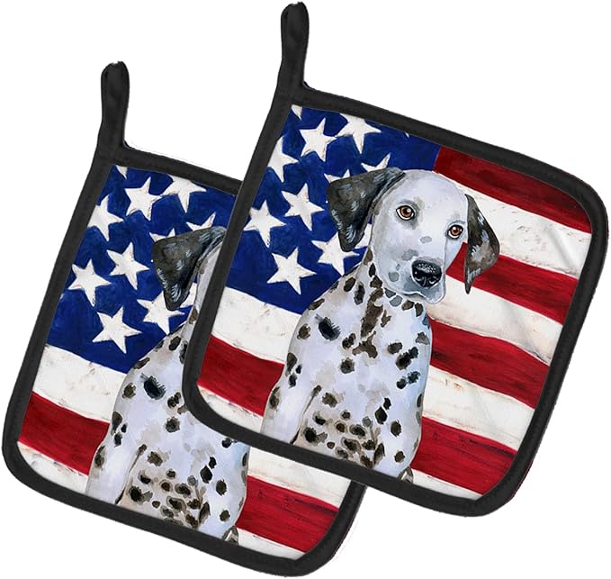 Caroline's Treasures BB9708PTHD Dalmatian Puppy Patriotic Pair of Pot Holders Kitchen Heat Resistant Pot Holders Sets Oven Hot Pads for Cooking Baking BBQ, 7 1/2 x 7 1/2
