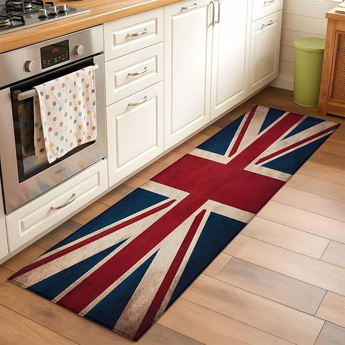 Runner Rug for Bedroom Hallway, Vintage Union Jack Flag Kitchen Runner Rugs Area Rug 2x6ft, Reerto Flags of The United Kingdom Washable Soft Floor Carpet for Entryway Stair
