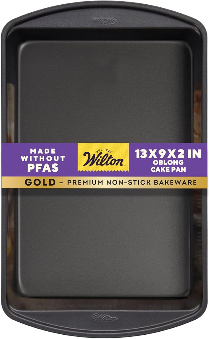 Wilton Gold Non-Stick 13 x 9 Inch Oblong Baking or Roasting Pan, Cold-Rolled Steel Bakeware, Made without PFAS, Packaging May Vary