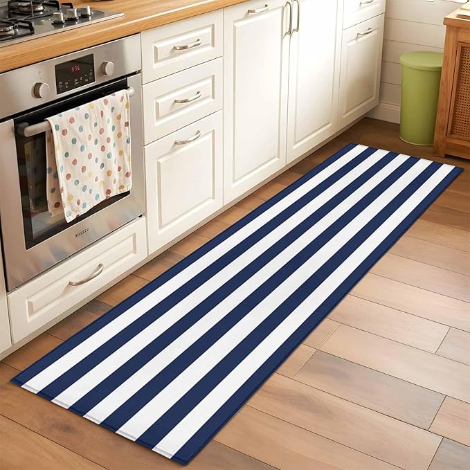 Runner Rug for Bedroom Hallway, Nautical Black and White Stripes Kitchen Runner Rugs Area Rug 2x6ft, Striped Washable Soft Floor Carpet for Entryway Stair