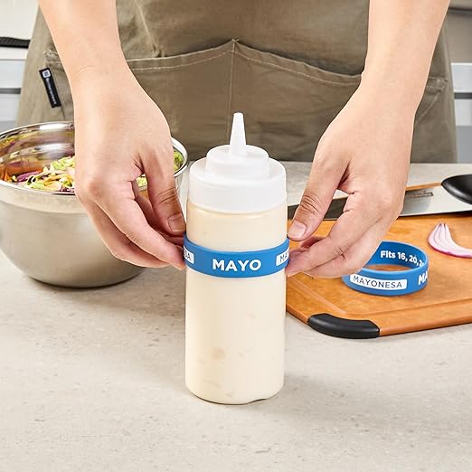 Restaurantware Silicone Squeeze Bottle Band 10 Count 2.75 Inch Dishwasher Safe Condiment Identification Band, Mayo Blue Non-Slip Label Band for Condiment Labeling at Restaurants, Food Trucks