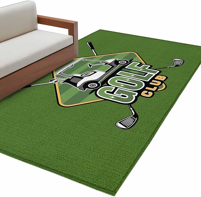 Area Rug 4x6ft, Golf Club Sports Washable Rugs for Living Room Bedroom, Green Soft Non-Slip Area Rugs Rectangle Floor Carpet for Dining Room