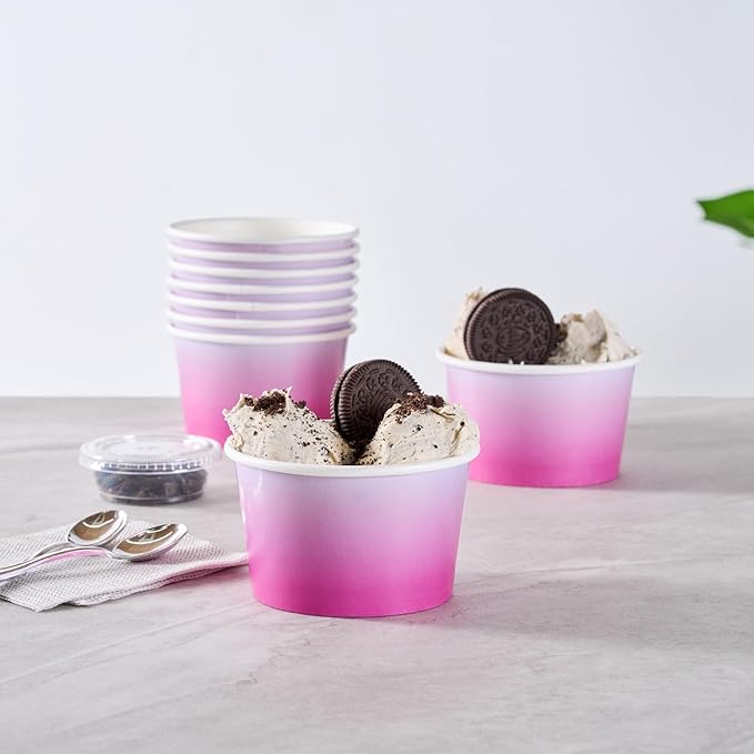 Coppetta 8 Ounce Dessert Cups, 50 Greaseproof Ice Cream Cups - Lids Sold Separately, For Hot And Cold Foods, Purple And Blue Ombre Paper Yogurt Bowls, Disposable, Sturdy - Restaurantware