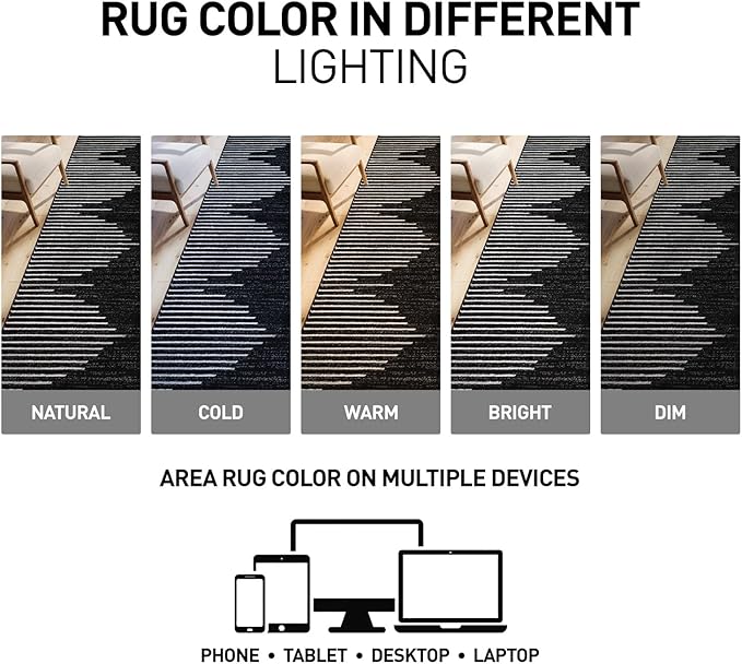 Rugshop Bohemian Stripe Stain Resistant High Traffic Living Room Kitchen Bedroom Dining Home Office Area Rug 3'3" x 5' Black
