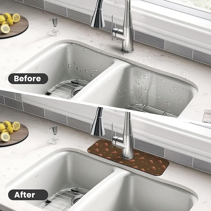 Chocolate Squares Cake Printed Faucet Absorbent mat, Suitable for bathrooms, Kitchens, and Other Sink Areas.