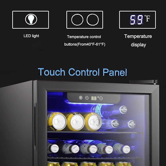 Antarctic Star Beverage Refrigerator Cooler-95 Can Mini Fridge Glass Door for Soda Beer Wine Stainless Steel Glass Door Small Drink Dispenser Digital Display for Home, Office Bar,2.4cu.ft