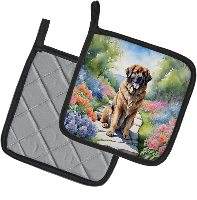 Caroline's Treasures Leonberger Spring Path Pair of Pot Holders Kitchen Heat Resistant Pot Holders Sets Oven Hot Pads for Cooking Baking BBQ, 7 1/2 x 7 1/2
