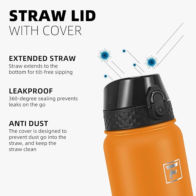 Fanhaw 20 oz Insulated Stainless Steel Water Bottle with Straw Lid, Leakproof & Anti-Dust Sports Bottle for Kids, Women & Men (Yellow Orange)