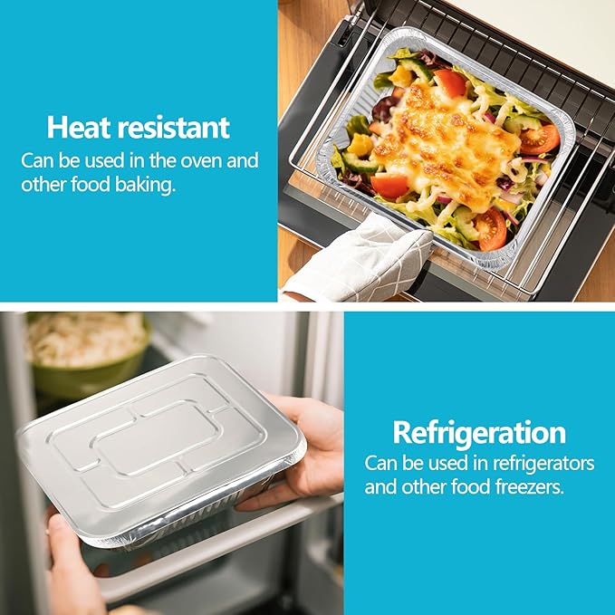9x13 Thickened Aluminum Foil Pans, 10Pack Extra Deep Disposable Aluminum Pans with Lids for Roasting, Baking, Cooking, Food Prep, Chafing, Steam Table, Oven, Cake, and Party Catering.