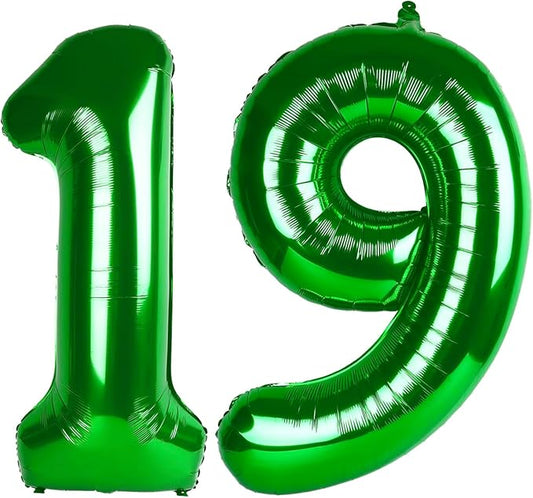 Foil 19 Number Balloons, Happy Birthday Decoration for 19th, Dark Green Balloon Numbers 40 Inch for 19 91 Girls Boys Women Men Engagement, Bridal Shower Party