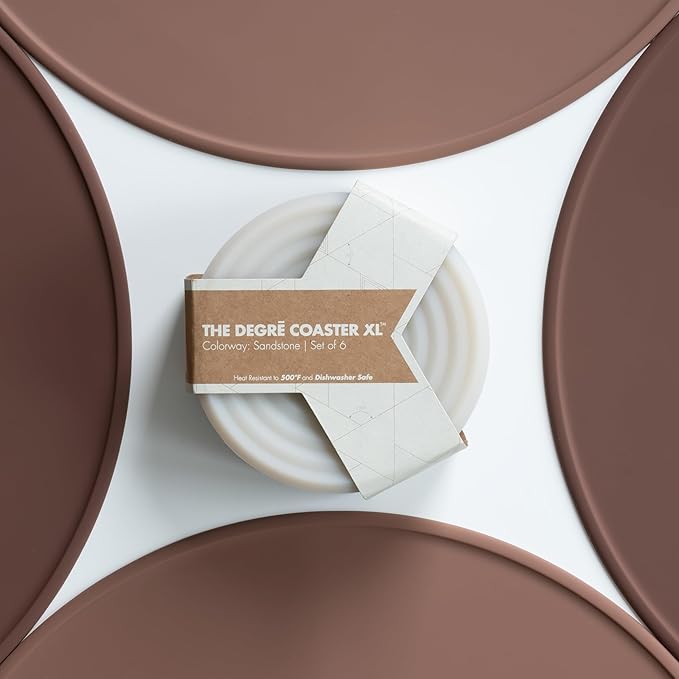 LINE+ARC Extra Thick Silicone Coasters Waterproof Anti-Stain Heat-Safe Dishwasher-Safe Degrē Coasters XL (Set of 6 Smoke) Outdoor Rubber Mid-Century Modern