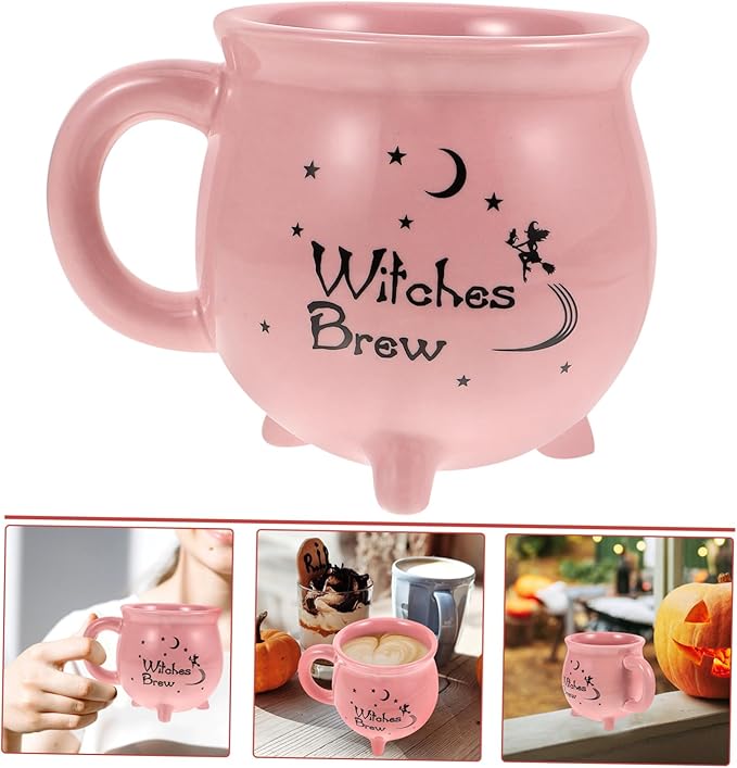 NOLITOY Ceramic Cauldron Mug Kawaii Drinking Cup for Halloween Unique Design for Home Office Cafe and Parties Comfortable and Eye-catching