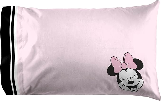 Jay Franco Kids Sheet Set with Fitted, Flat Sheets & Pillow Cover - Ultra-Soft Bedding with Pillowcase for Room Decor, Black - Minnie Mouse, 4 Piece Full