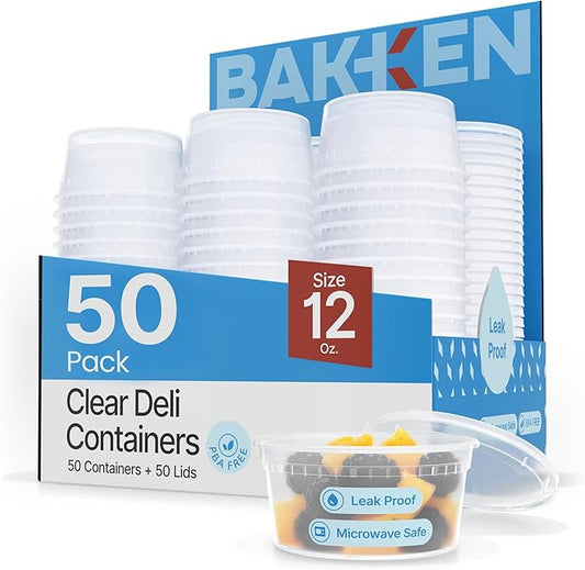 Plastic Deli Containers with Lids 12 oz (Pack of 50) – Leak-Proof, BPA-Free Food Storage Containers for Soup, Slime & Meal Prep, Stackable, Microwave, Dishwasher Safe, Reusable Clear Plastic