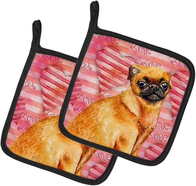 Caroline's Treasures BB9754PTHD Small Brabant Griffon Love Pair of Pot Holders, Red Kitchen Heat Resistant Pot Holders Sets Oven Hot Pads for Cooking Baking BBQ, 7 1/2 x 7 1/2