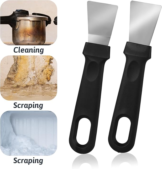 4 Pack Griddle Scraper Tool Heavy Duty Grill Scraper Stainless Steel Griddle Scraper Metal Small Grill Scraper for Outdoor BBQ Stiff Grill Pan Cleaning Scraper Spatula Outdoor Barbecue Turners Tools