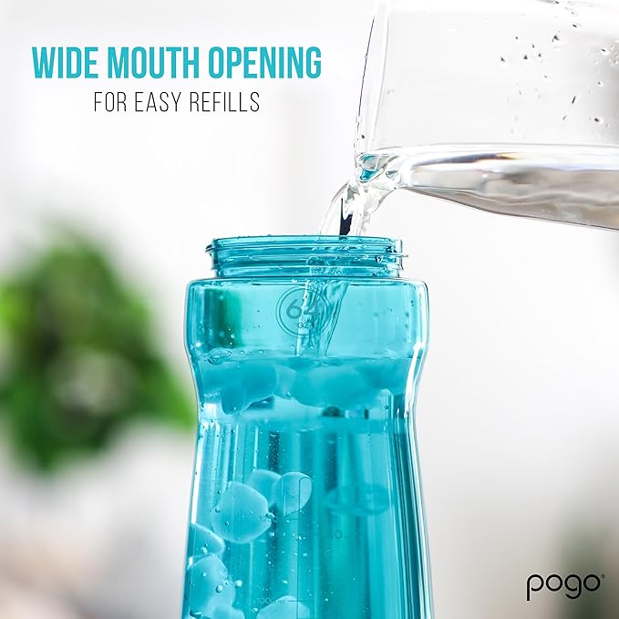 Pogo Plastic Water Bottle with Chug Lid and Carry Handle, Reusable, BPA Free, Dishwasher Safe, Perfect for Travel, School, Outdoors, and Gym | 18oz, 32oz, 40oz, 64oz