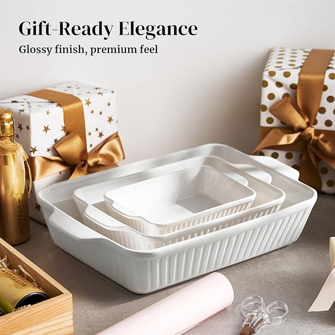 DOWAN Ceramic Baking Dishes, Set of 3 (15.6"/12.2"/8.9")