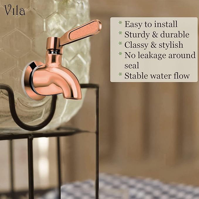 Vila Beverage Dispenser Replacement Spigot, Stainless Steel No-Rust Spout, BPA Free, Installation Under 10-Minutes, Excellent Continuous Flow, Sturdy, Stylish Alternative for Flimsy Plastic Taps