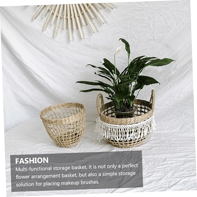 Holibanna Storage Baskets Decorative Straw Basket Multi-functional Storage Boxes for Organizing Flowers Toiletries