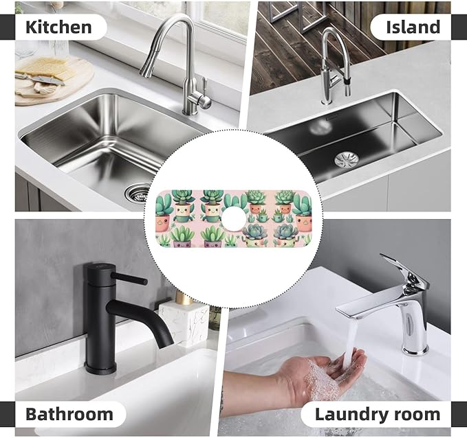 Lovely Succulent Plants Printed Faucet Absorbent mat, Suitable for bathrooms, Kitchens, and Other Sink Areas.