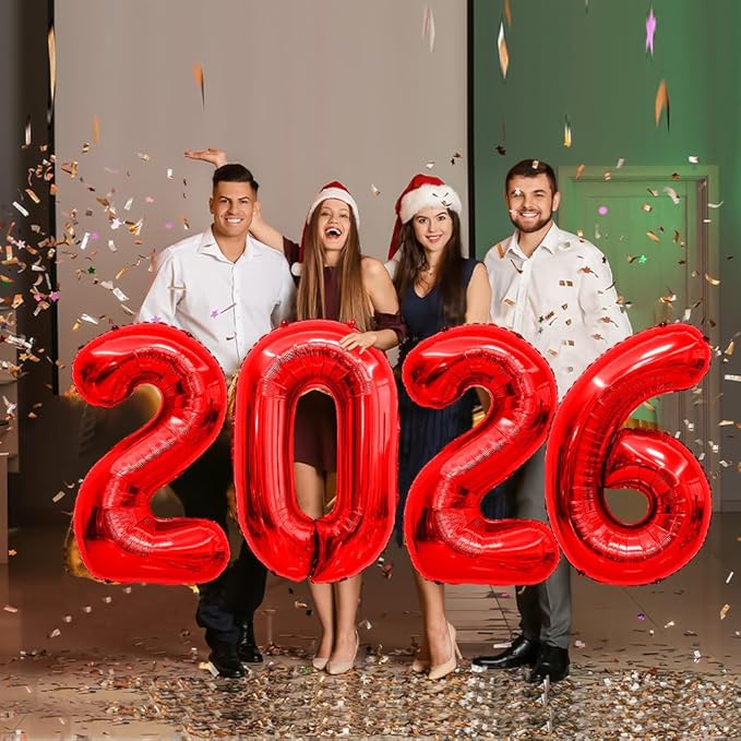 2026 Balloons 40 Inch 2026 Balloon Numbers Red for New Years Decorations New Years Balloons for Graduation Nye Decoration 20 26 Mylar Foil Number Balloon for Happy New Year Graduation Party Supplies